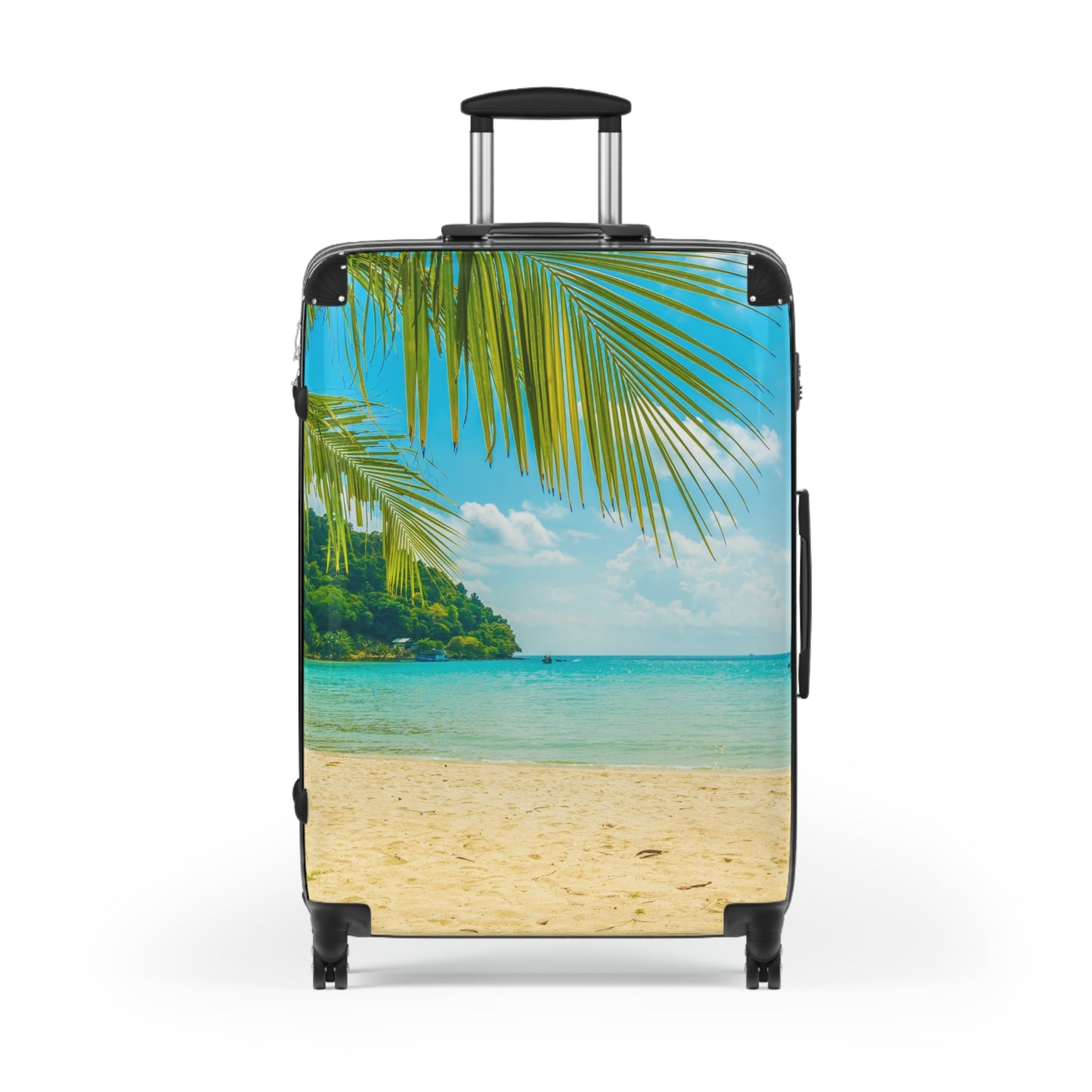 Tropical Beach Suitcase Luggage, Palm Tree Ocean Vacation Carry On With 4 Wheels Cabin Small Large Set Rolling Spinner Lock Hard Shell