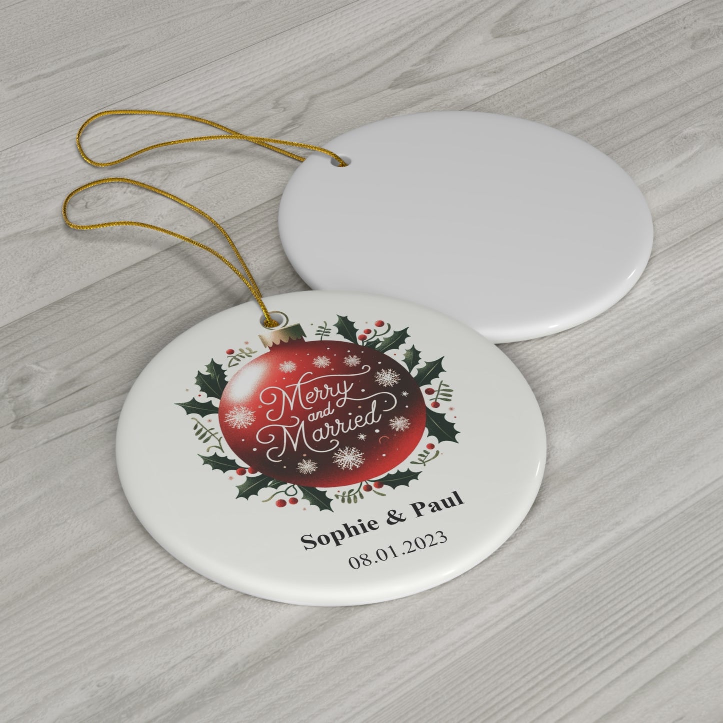 Merry and Married Ornament Christmas, First 1st Year Just Married Custom Personalized Mr Mrs 2023 Wedding Newlyweds Keepsake Xmas