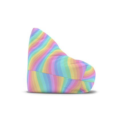 Rainbow Bean Bag Chair Cover, Pastel Wavy Stripes Washable Triangle Furniture Small Large Adult Children Kids Playroom Apartment Dorm Decor