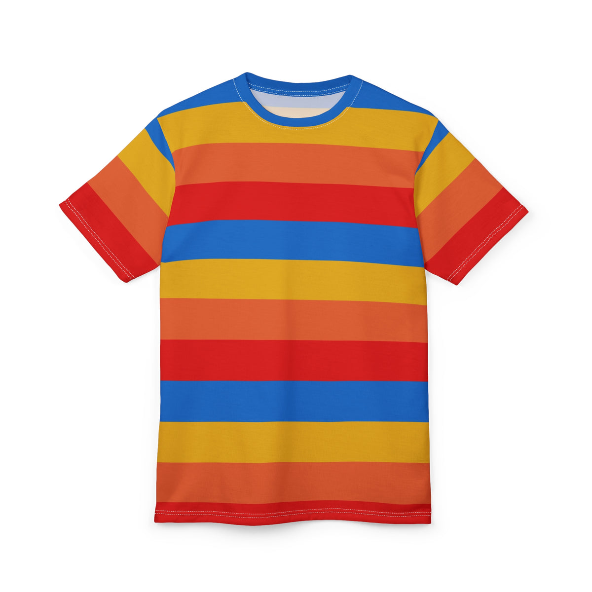 Yellow Orange Red Blue Tshirt, Striped Stripe Designer Graphic Lightweight Heavyweight Crewneck Men Women Tee Top Short Sleeve Shirt