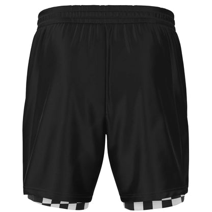 Black Men Lined Shorts 7 Inch, Checkerboard Compression Liner 2 in 1 Running Gym Workout Athletic Sports Breathable Mesh Zip Pockets Drawstring Starcove Fashion