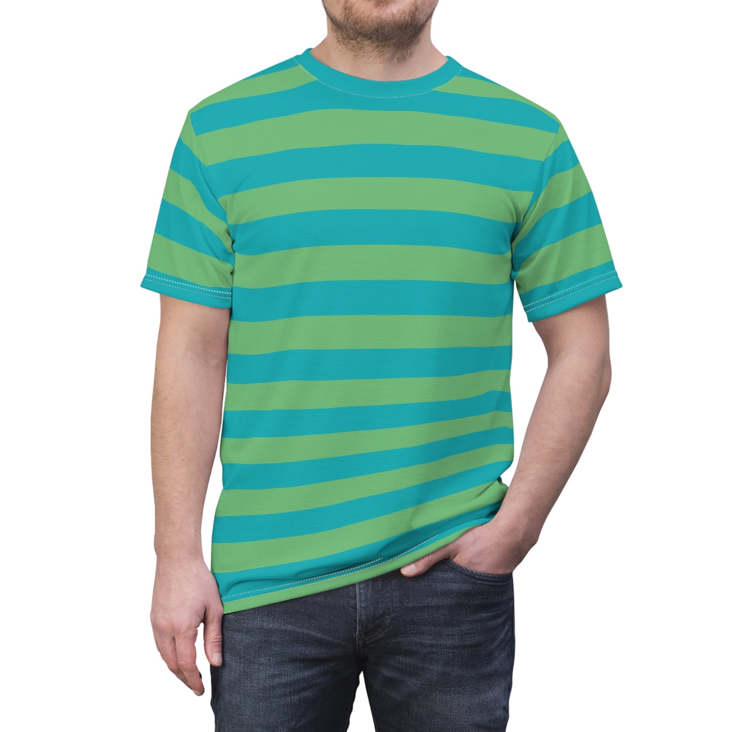 Light Blue Green Striped Tshirt, Pastel Stripes Designer Graphic Lightweight Heavyweight Crewneck Men Women Tee Top Short Sleeve Shirt - Starcove Fashion