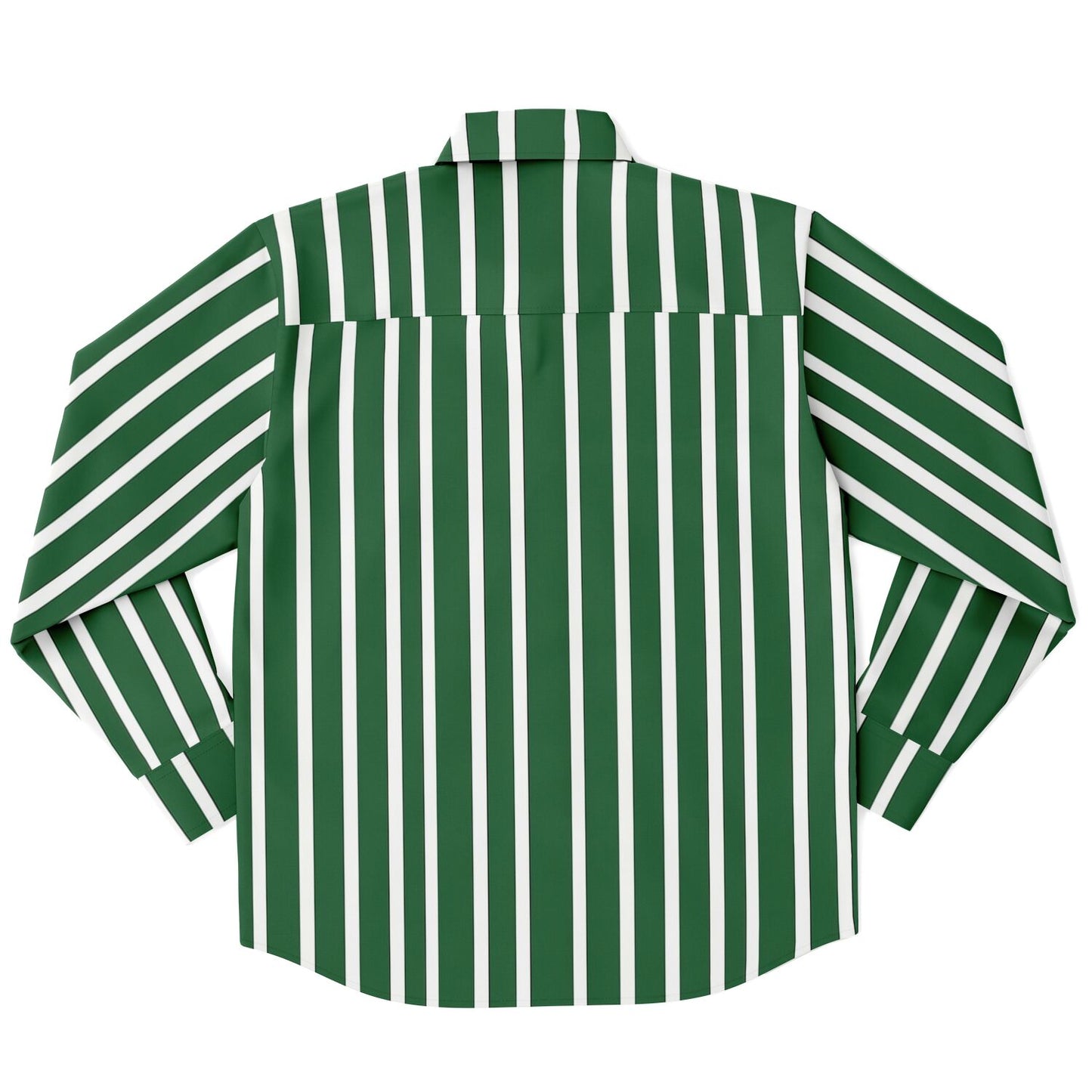 Green White Striped Long Sleeve Men Button Up Shirt, Vertical Stripes Guys Male Print Buttoned Down Collared Graphic Casual Dress Plus Size
