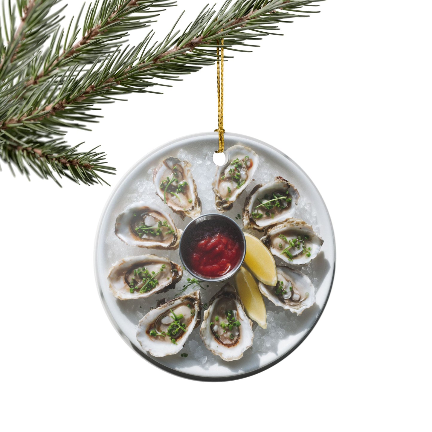 Oysters Ceramic Ornaments, Coastal Dinner Sea Food Shells Christmas Tree Xmas Decor Decorations Wreath Holiday Ribbon Unique