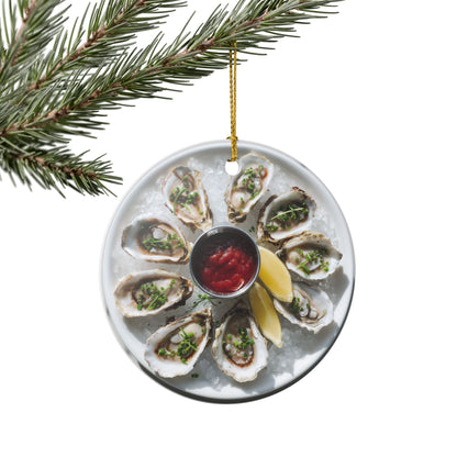 Oysters Ceramic Ornaments, Coastal Dinner Sea Food Shells Christmas Tree Xmas Decor Decorations Wreath Holiday Ribbon Unique