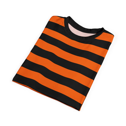 Orange Black Striped Tshirt, Stripe Designer Graphic Aesthetic Lightweight Heavyweight Crewneck Men Women Tee Top Short Sleeve Shirt