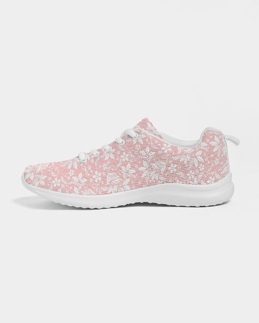 Pink and White Floral Women Breathable Sneakers, Flowers Ladies Mesh Print Lace Up Running Custom Designer Casual Sports Shoes Trainers