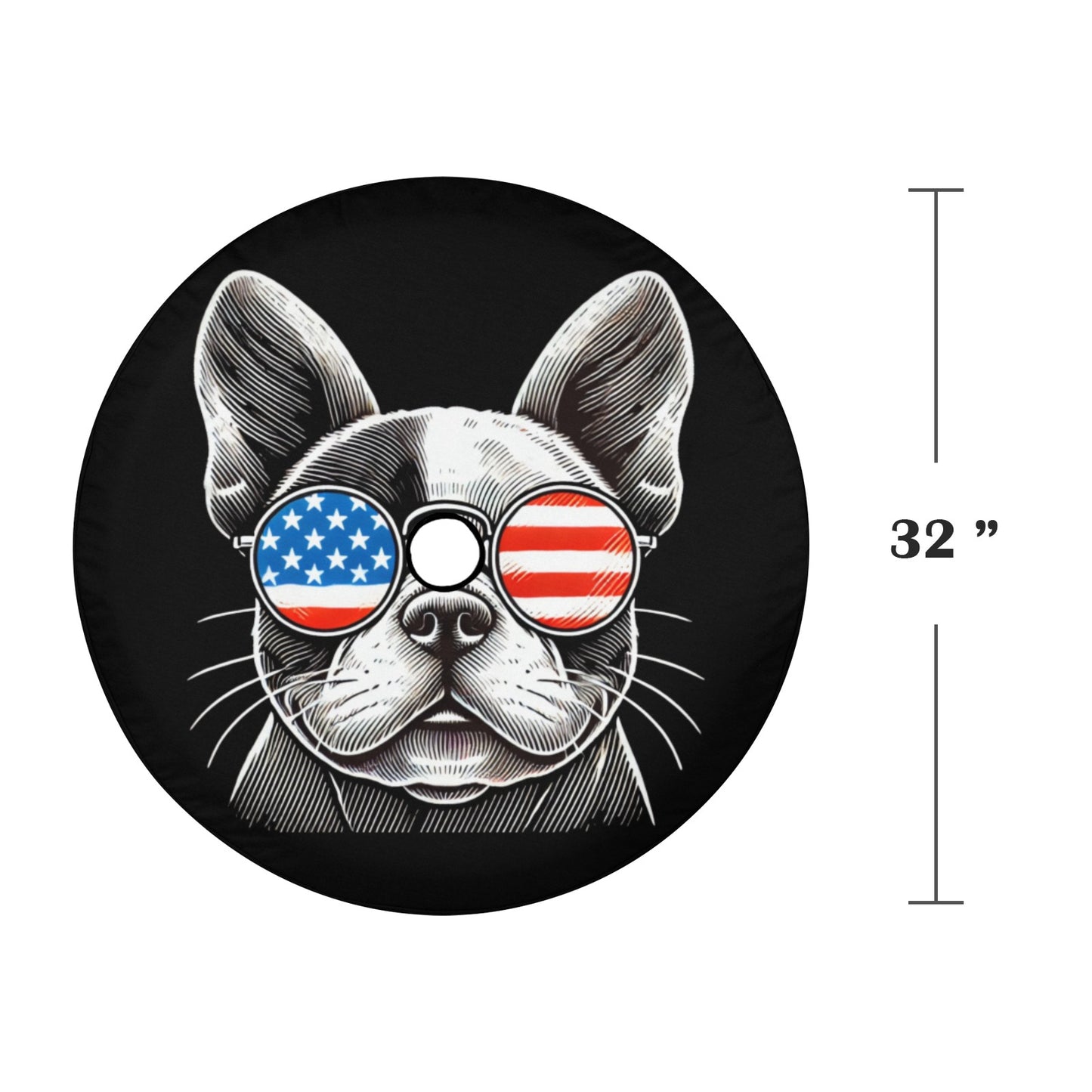 Dog American Flag Spare Tire Cover, French Bulldog Puppy Cool Backup Camera Hole Wheel Unique RV Back Cars Men Women Trailer Campers