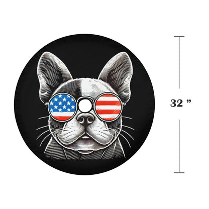 Dog American Flag Spare Tire Cover, French Bulldog Puppy Cool Backup Camera Hole Wheel Unique RV Back Cars Men Women Trailer Campers