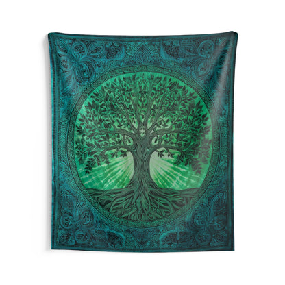 Tree of Life Tapestry, Boho Tie Dye Indian Green Wall Art Hanging Cool Unique Vertical Large Small Decor Bedroom College Dorm Room