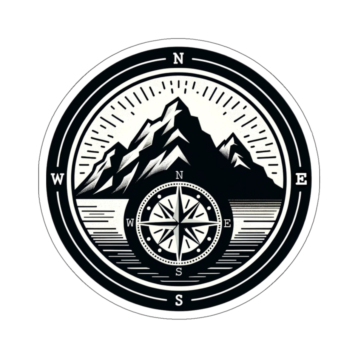 Compass Mountain Sticker Decal, Car Bumper Navigation Art Vinyl Laptop Cute Waterbottle Tumbler Waterproof Clear Aesthetic