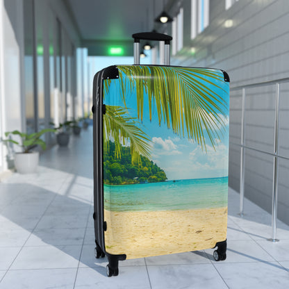 Tropical Beach Suitcase Luggage, Palm Tree Ocean Vacation Carry On With 4 Wheels Cabin Small Large Set Rolling Spinner Lock Hard Shell