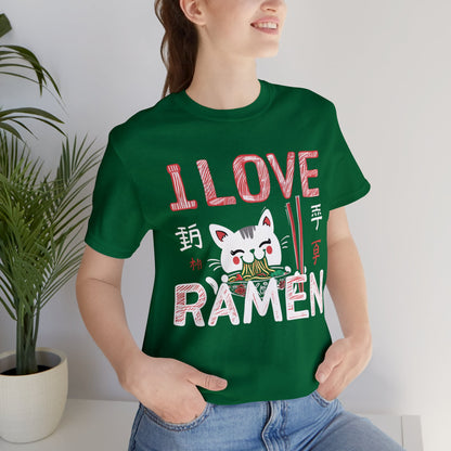 I love Ramen Tshirt, Cat Cup Noodles Eating Food Anime Designer Graphic Aesthetic Crewneck Men Women Tee Top Short Sleeve Shirt