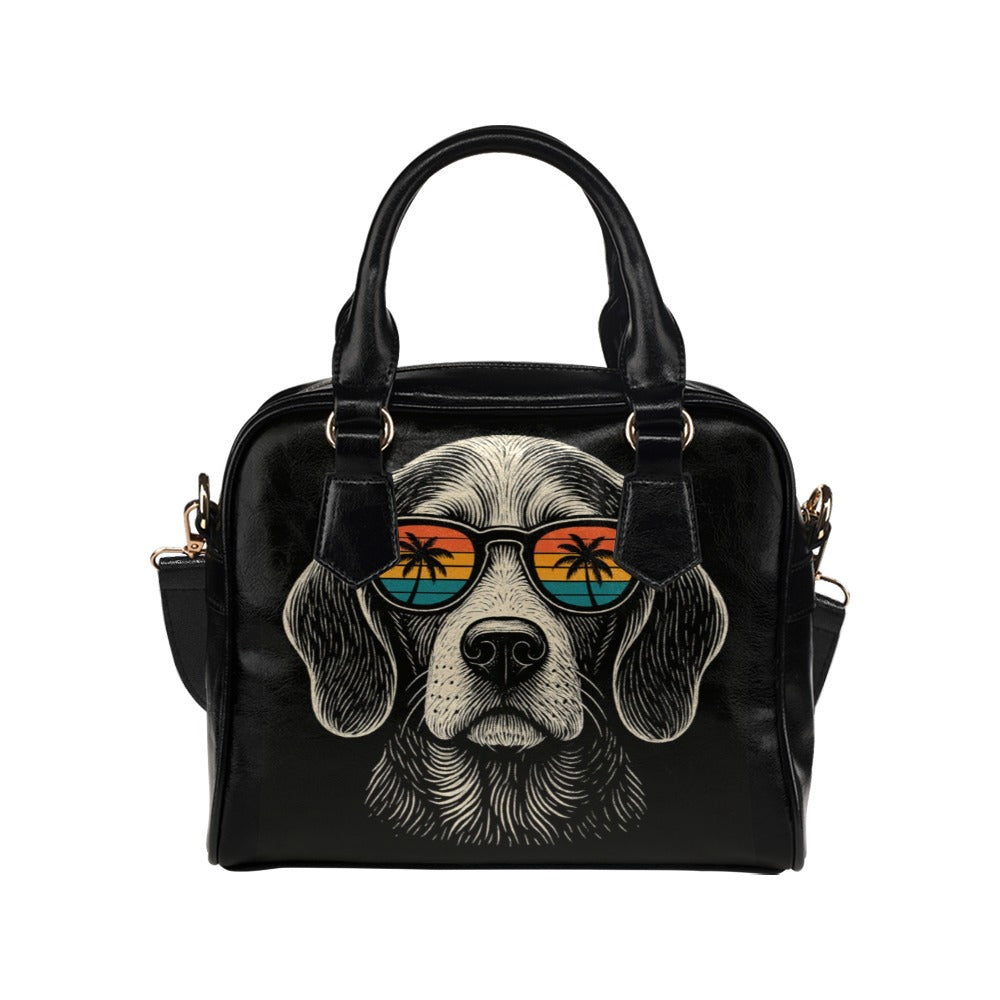 Beagle Dog Purse, Sunglasses Palm Tree Beach Puppy Cute Small Shoulder Bag Vegan Leather Women Designer Handbag Crossbody Ladies