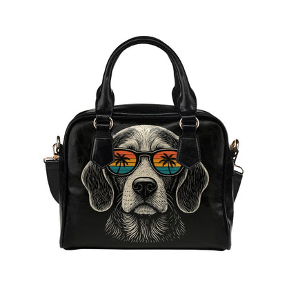 Beagle Dog Purse, Sunglasses Palm Tree Beach Puppy Cute Small Shoulder Bag Vegan Leather Women Designer Handbag Crossbody Ladies