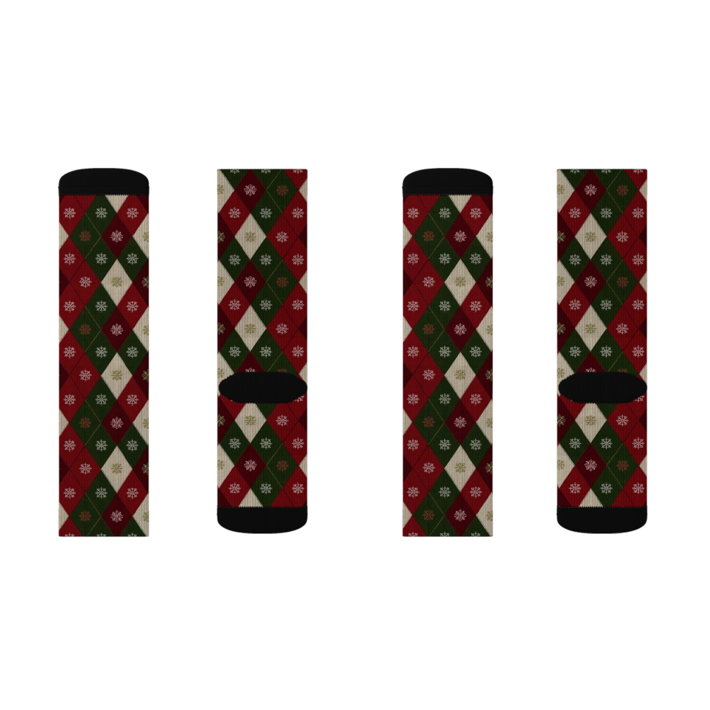 Argyle Socks, Red Green Snowflake Christmas Festive Crew Sublimation Women Men Designer Fun Novelty Cool Casual Cute Unique Dress