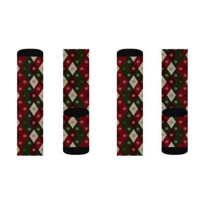 Argyle Socks, Red Green Snowflake Christmas Festive Crew Sublimation Women Men Designer Fun Novelty Cool Casual Cute Unique Dress