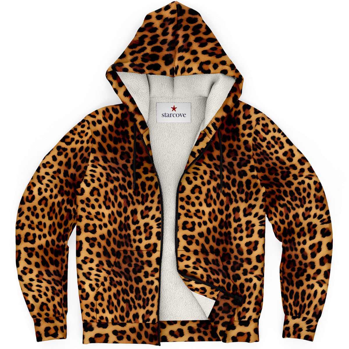 Leopard Zip Up Fleece Lined Hoodie, Animal Print Cheetah Full 