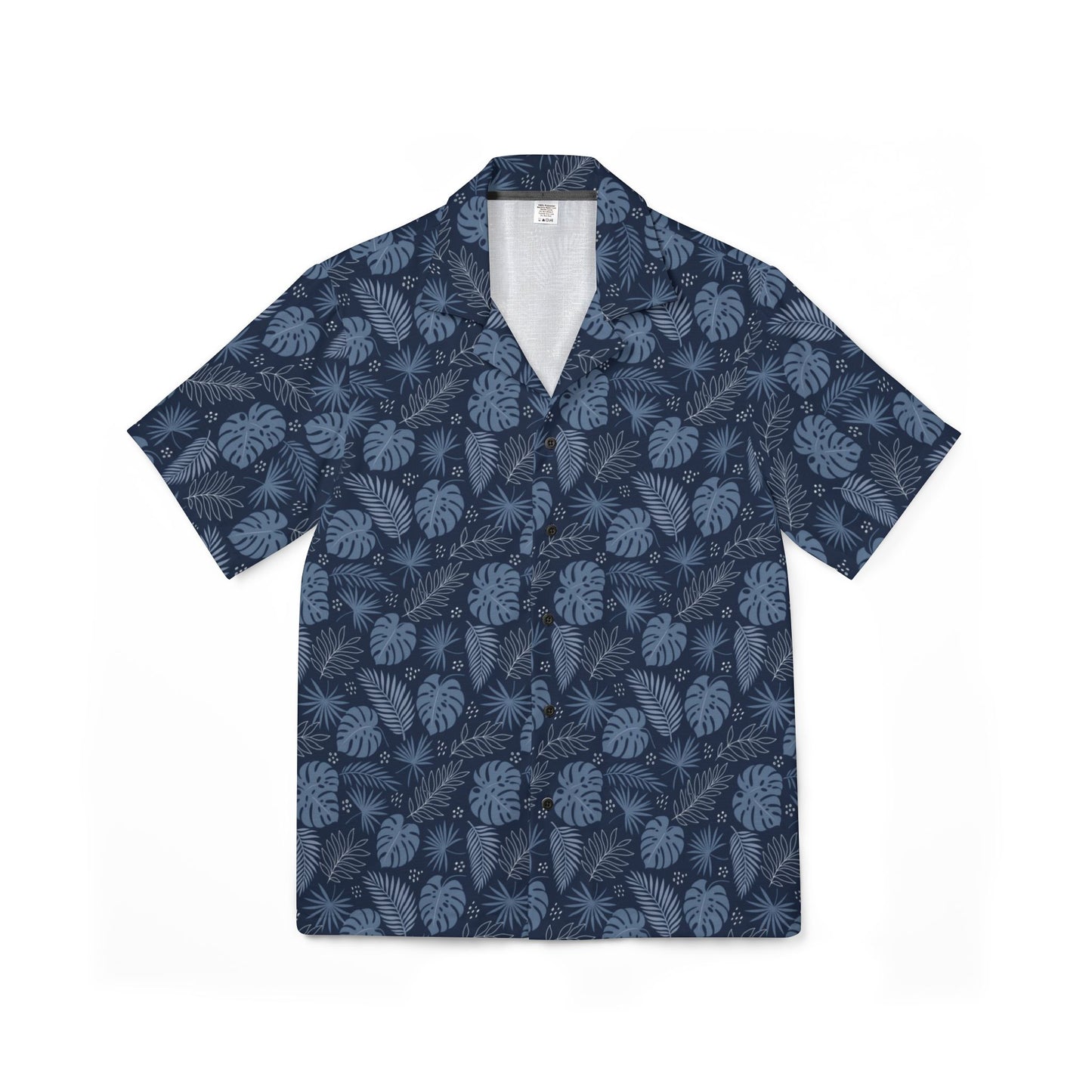 Navy Blue Men Luxury Hawaiian Camp Shirt, Palm Tree Leaf Print Linen Look Summer Hawaii Aloha Tropical Beach Button Up Resort Shirt - Starcove Fashion