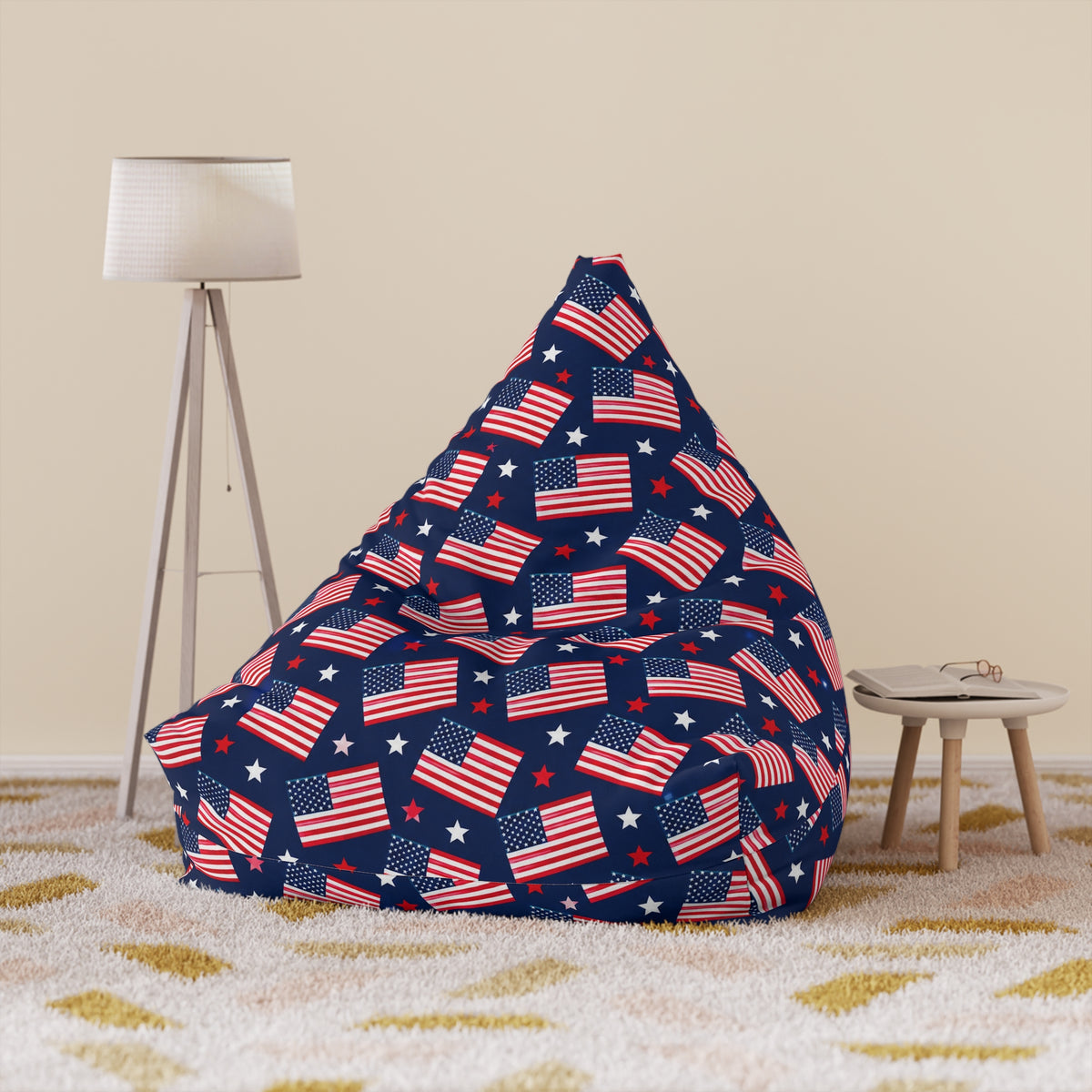 American Flag Bean Bag Chair Cover, Patriotic USA Stars and Stripes Washable Triangle Furniture Small Large Adult Children Kids Sofa Dorm