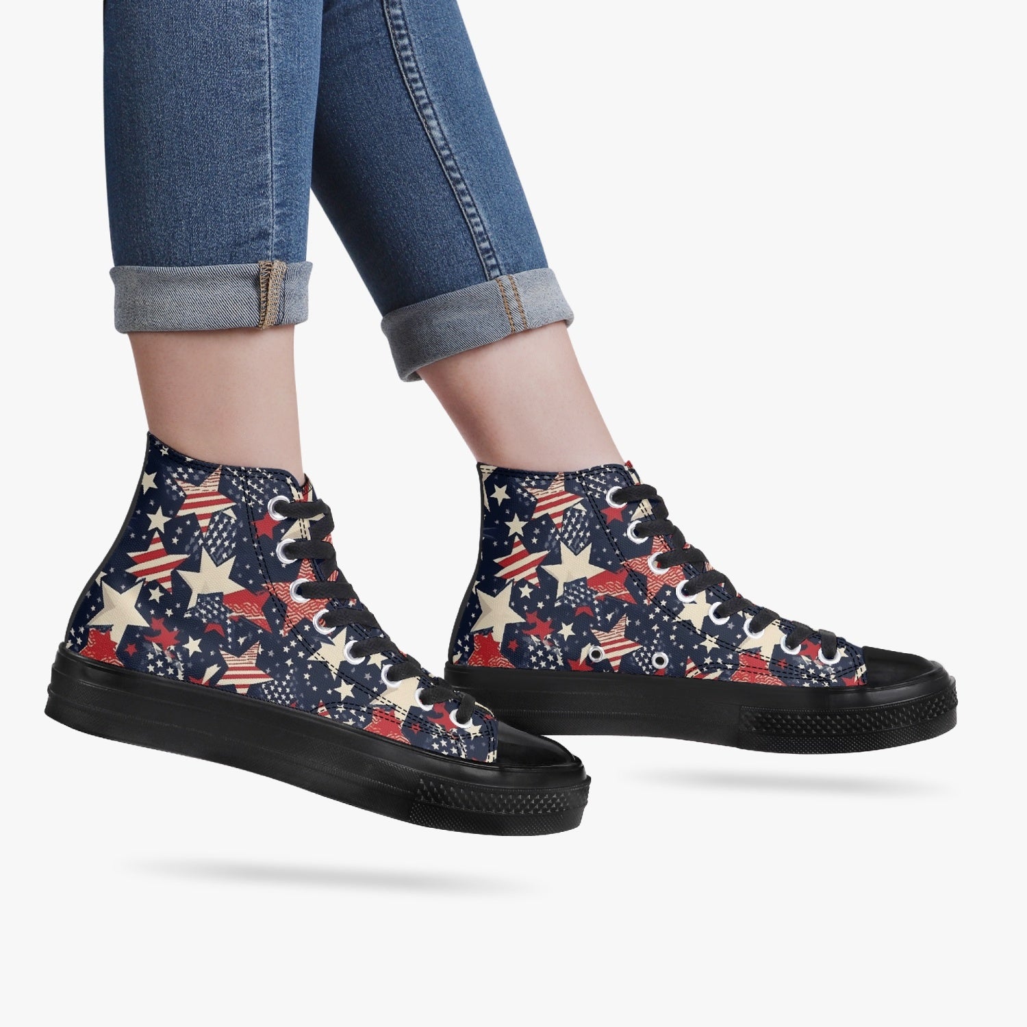 Red White Blue Stars High Top Shoes Sneakers, Men Women America
