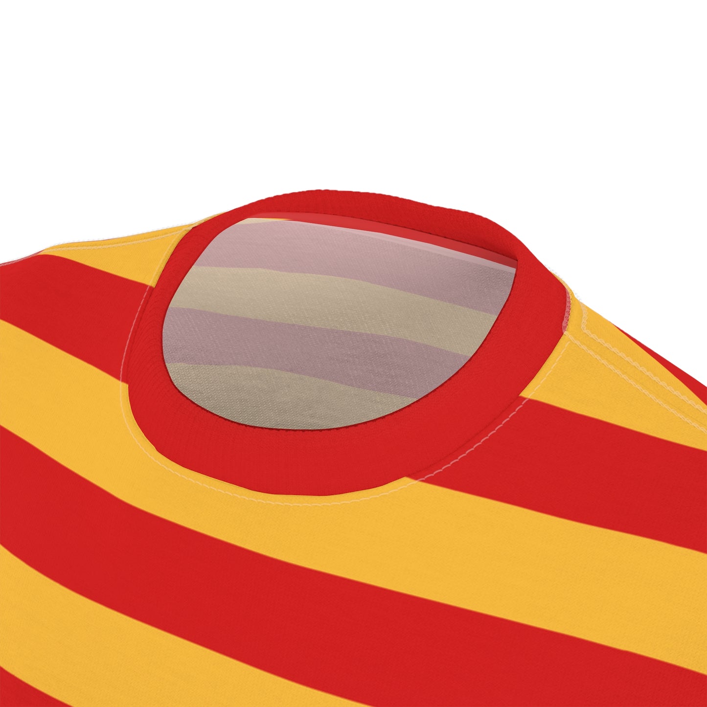 Red and Yellow Striped Tshirt, Stripe Designer Aesthetic Lightweight Heavyweight Crewneck Men Women Tee Top Short Sleeve Shirt - Starcove Fashion