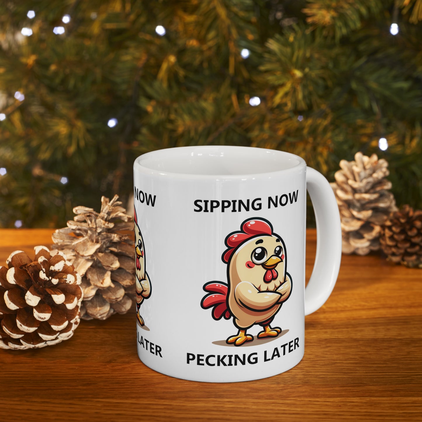 Funny Coffee Mug, Sipping Pecking Chicken Art Ceramic Cup Tea Office Boss Coworker Friend Unique Microwave Safe Novelty Cool Gift