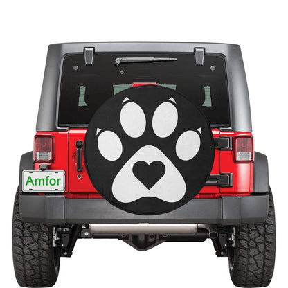 Dog Paw Heart Spare Tire Cover, Animal Puppy Pet Love Cool Backup Camera Hole Rear Extra Wheel Unique RV Back Cars Men Women Trailer Campers