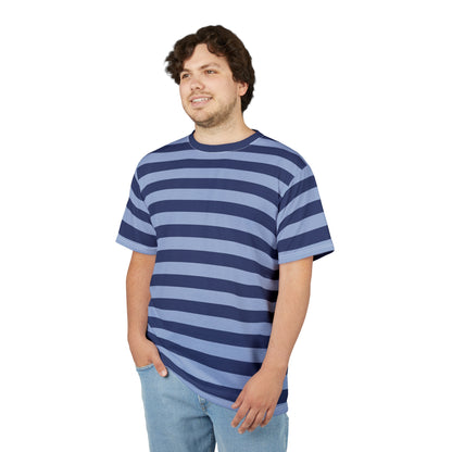 Dark and Light Blue Tshirt, Navy Striped Stripe Designer Graphic Lightweight Heavyweight Crewneck Men Women Tee Top Short Sleeve Shirt