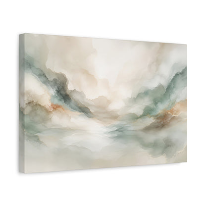Dreamy Abstract Canvas Gallery Wrap, Sage Soft Neutral Watercolor Wall Art Print Decor Small Large Hanging Modern Landscape Living Room