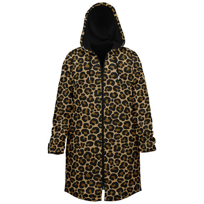 Leopard Hooded Cloak Fleece Jacket, Animal Print Cheetah Zipper Coat Men Women Male Ladies Winter Mink Hooded Parka Wearable Cape Pockets