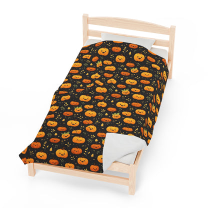 Cute Pumpkins Fleece Throw Blanket, Halloween Velveteen Soft Plush Fluffy Cozy Warm Adult Kids Small Large Sofa Bed Décor