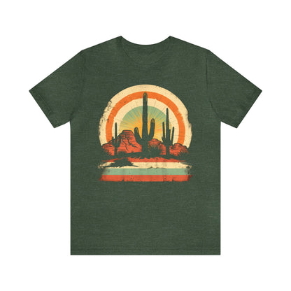 Cactus Desert Tshirt, Rising Sun 70s Western Retro Designer Graphic Aesthetic Crewneck Men Women Tee Top Short Sleeve Shirt