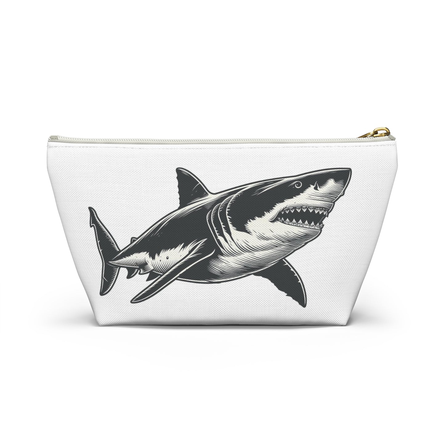 Great White Shark Pouch Bag, Canvas Travel Wash Makeup Toiletry Bath Organizer Pencil Zip Cosmetic Gift Accessory Large Small Zipper