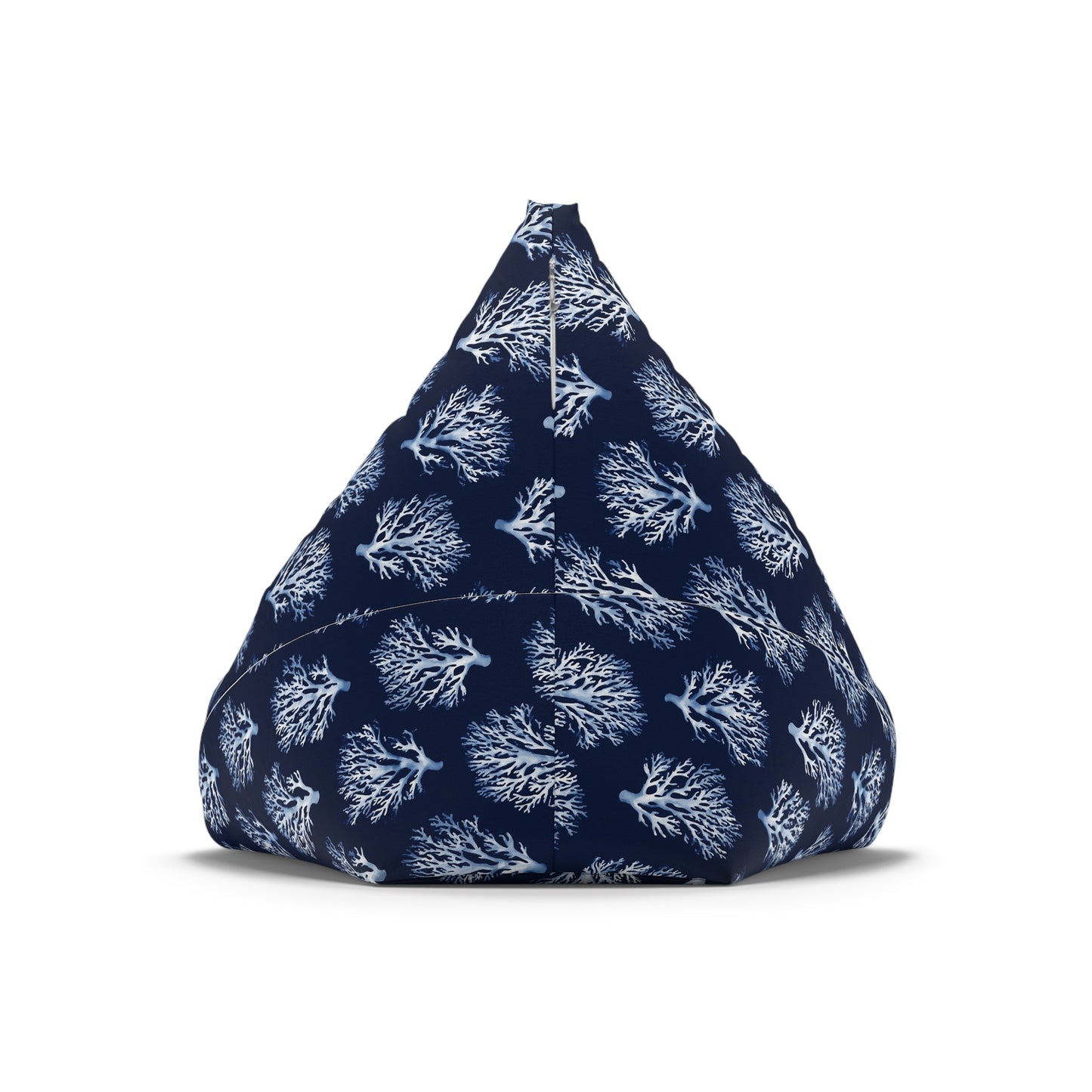 Blue Navy Coral Bean Bag Chair Cover, Coastal Ocean Washable Triangle Small Large Adult Children Kids Sofa Apartment Dorm Decor Unfilled