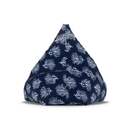 Blue Navy Coral Bean Bag Chair Cover, Coastal Ocean Washable Triangle Small Large Adult Children Kids Sofa Apartment Dorm Decor Unfilled