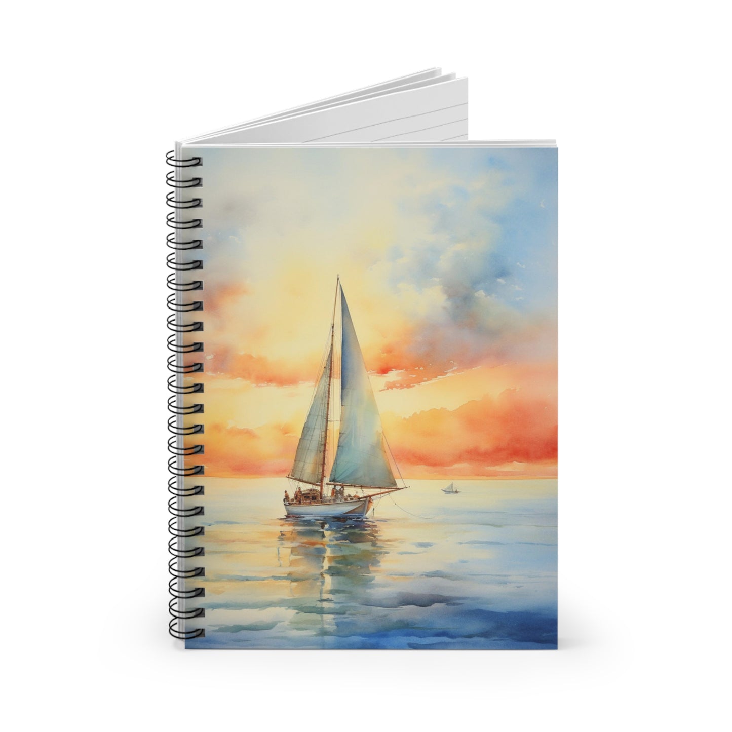 Sunset Sailing Spiral Notebook, Sail Boat Ocean Sea Travel Design Small Journal Notepad Ruled Line Book Paper Pad Work Aesthetic Gift