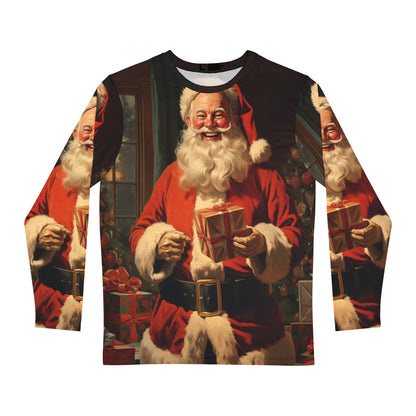 Men's Christmas Long Sleeve T Shirts, Santa Claus Ugly Xmas Silly Unisex Guys Women Vintage Graphic Printed Crew Neck Tee
