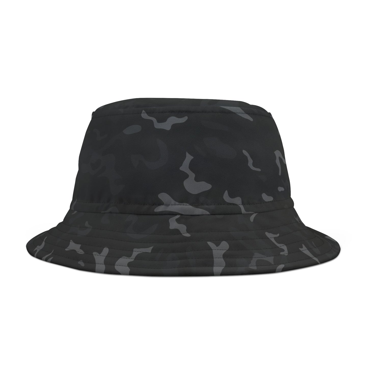 Black Camo Bucket Cap Hat, Grey Camouflage Print Beach Women Men Golf Summer Festival Cute Designer Sun Shade Ladies Small Large Guys