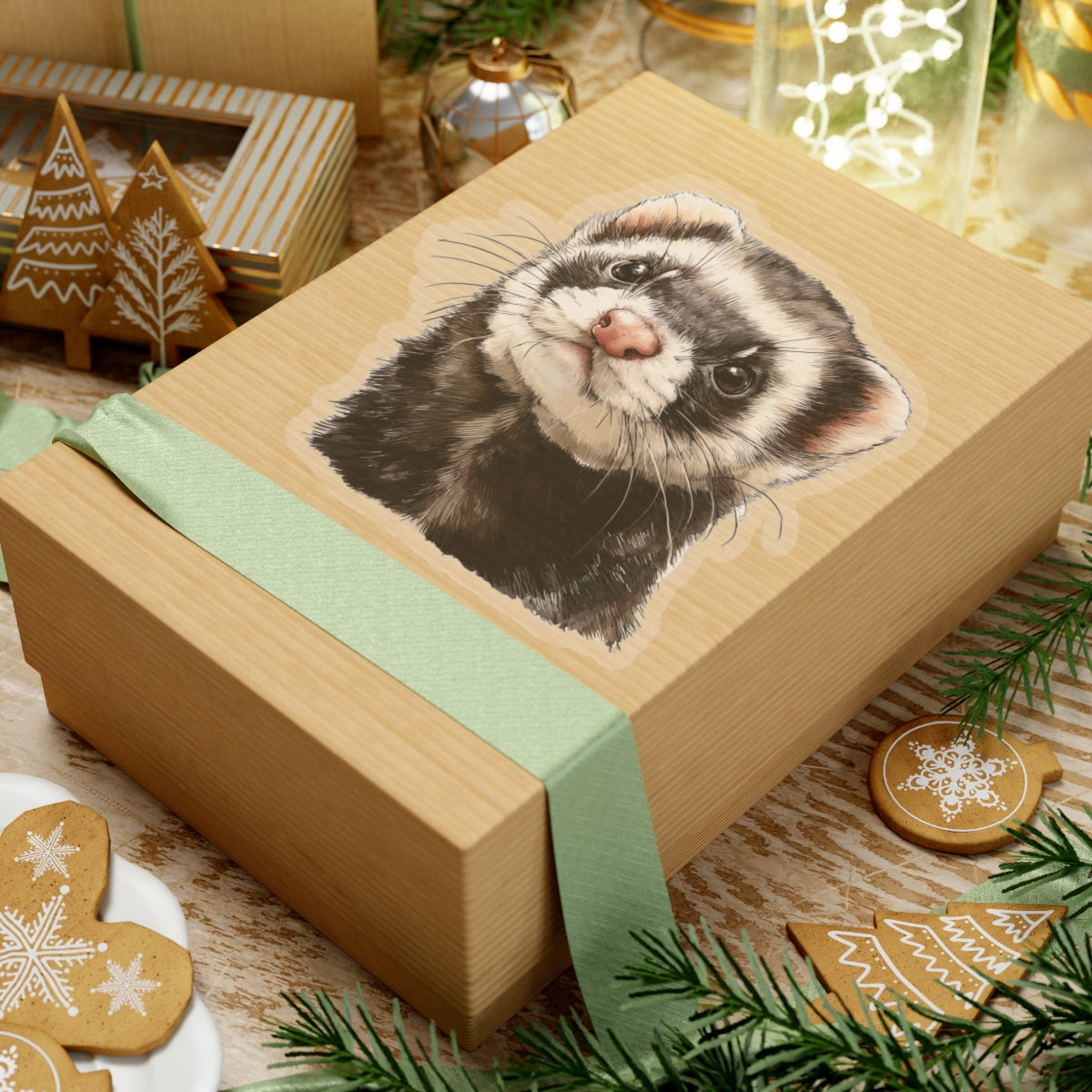 Ferret Sticker Decal, Watercolor Animal Wildlife Cute Art Vinyl Laptop Waterbottle Tumbler Car Waterproof Bumper 4x4 Clear Die Cut Wall