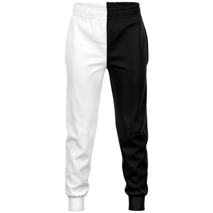 Half Black Half White Kids Joggers Sweatpants Pockets, Two Tone Split Color Block Youth Boys Fleece Fun Comfy Sweats Girls Pants Loungewear
