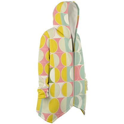 Mid Century Modern Hooded Cloak, Geometric Retro Vintage Coat Men Women Male Ladies Winter Warm Mink Fleece Blanket Wearable Cape