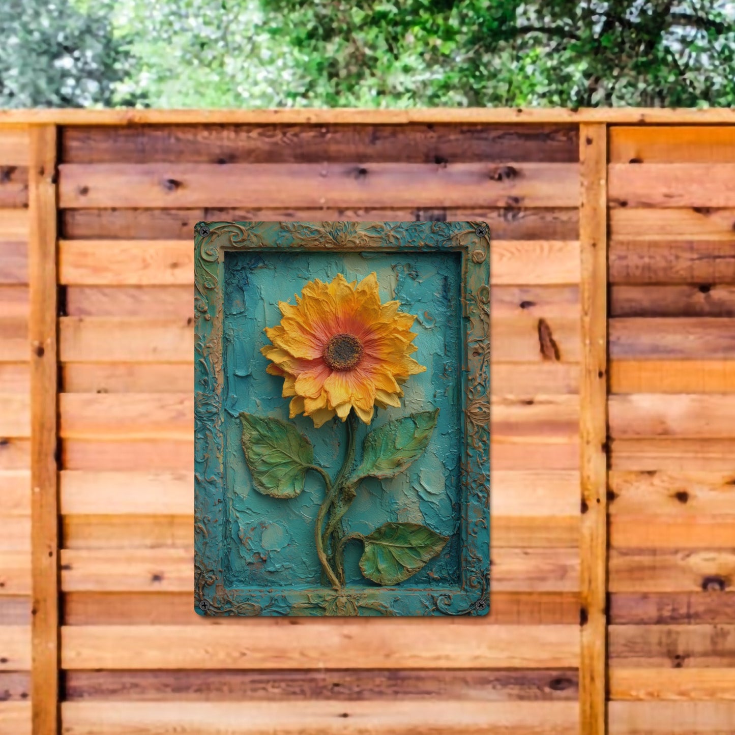 Sunflower Metal Tin Signs, Yellow Flower Printed Farmhouse Vintage Retro Wall Art Hanging Garage Tacker Outdoors Exterior Kitchen Entryway