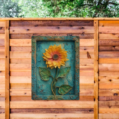 Sunflower Metal Tin Signs, Yellow Flower Printed Farmhouse Vintage Retro Wall Art Hanging Garage Tacker Outdoors Exterior Kitchen Entryway