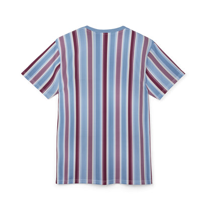 Blue Burgundy Striped Tshirt, Vertical Stripe Designer Aesthetic Lightweight Heavyweight Crewneck Men Women Tee Top Short Sleeve Shirt