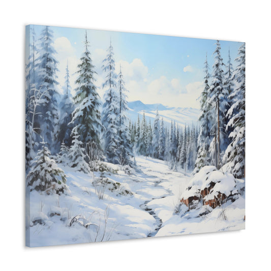 Winter Canvas Gallery Wrap, Snowy Forest Pine Trees Scene Watercolor Wall Art Print Decor Small Large Hanging Landscape Living Room Starcove Fashion