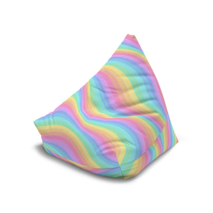 Rainbow Bean Bag Chair Cover, Pastel Wavy Stripes Washable Triangle Furniture Small Large Adult Children Kids Playroom Apartment Dorm Decor