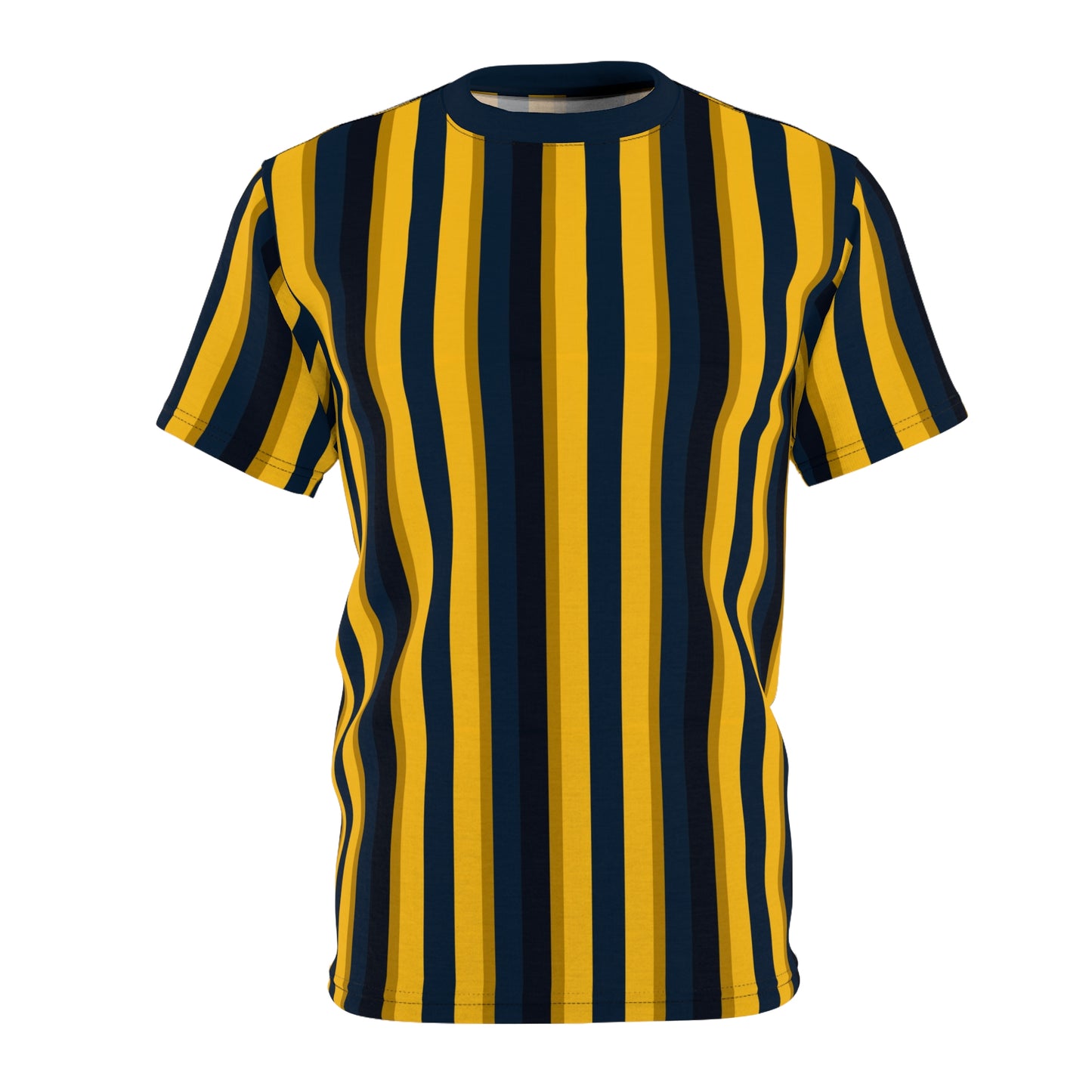 Yellow Blue Striped Tshirt, Vertical Black Stripe Designer Aesthetic Lightweight Heavyweight Crewneck Men Women Tee Top Short Sleeve Shirt