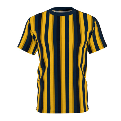 Yellow Blue Striped Tshirt, Vertical Black Stripe Designer Aesthetic Lightweight Heavyweight Crewneck Men Women Tee Top Short Sleeve Shirt