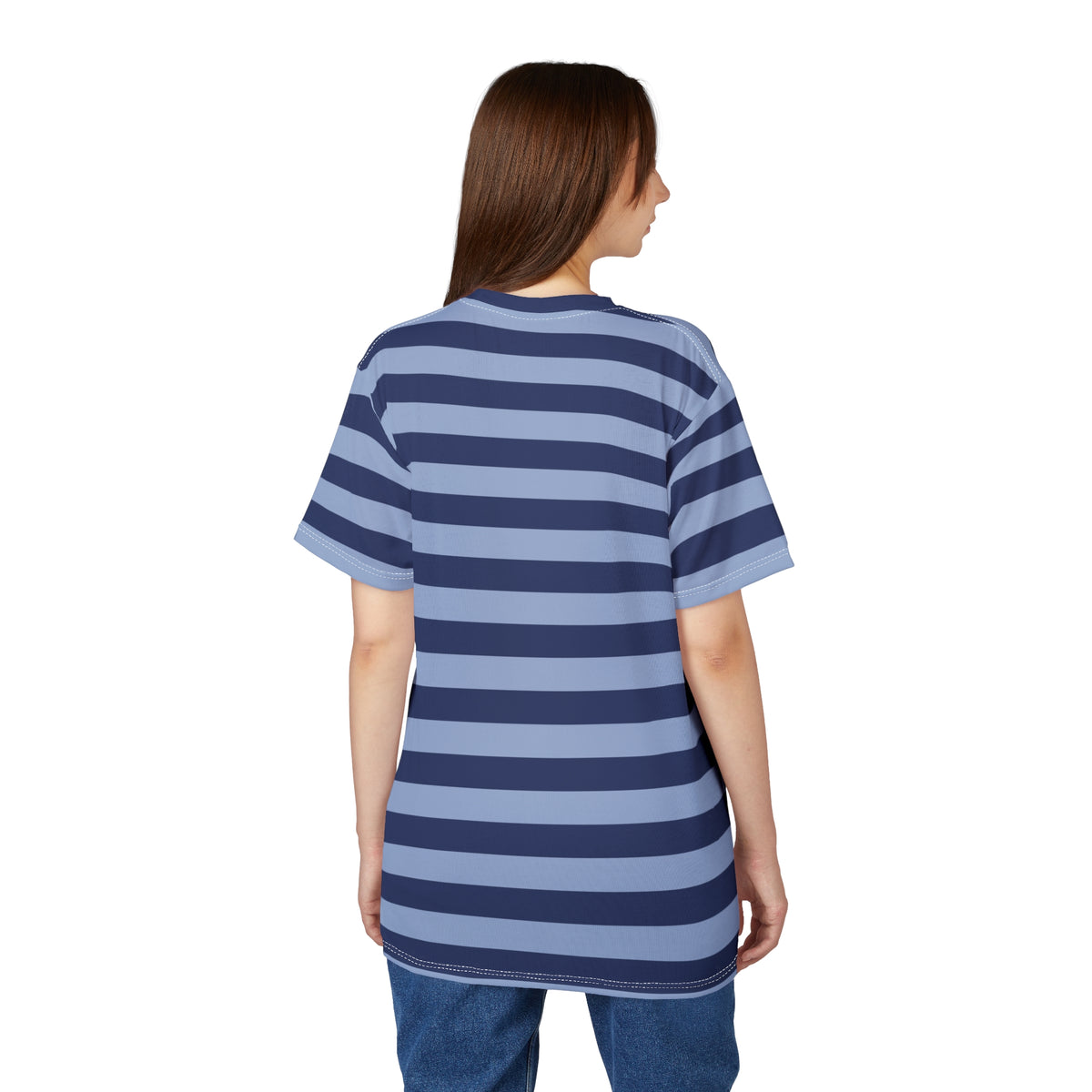 Dark and Light Blue Tshirt, Navy Striped Stripe Designer Graphic Lightweight Heavyweight Crewneck Men Women Tee Top Short Sleeve Shirt